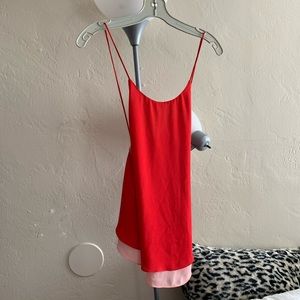 Flowy spaghetti strap top — red and pink